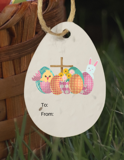Plantable Basil Seed Paper Easter Egg Gift Tags - set of 16 - Eco-Friendly, a Sustainable Alternative to Greeting