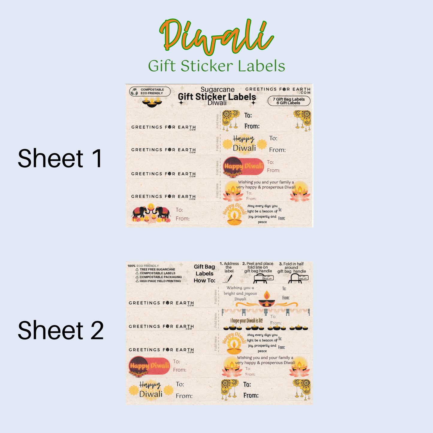 Wholesale Eco Friendly Diwali Gift & Gift Bag Sticker Labels (set of 13)