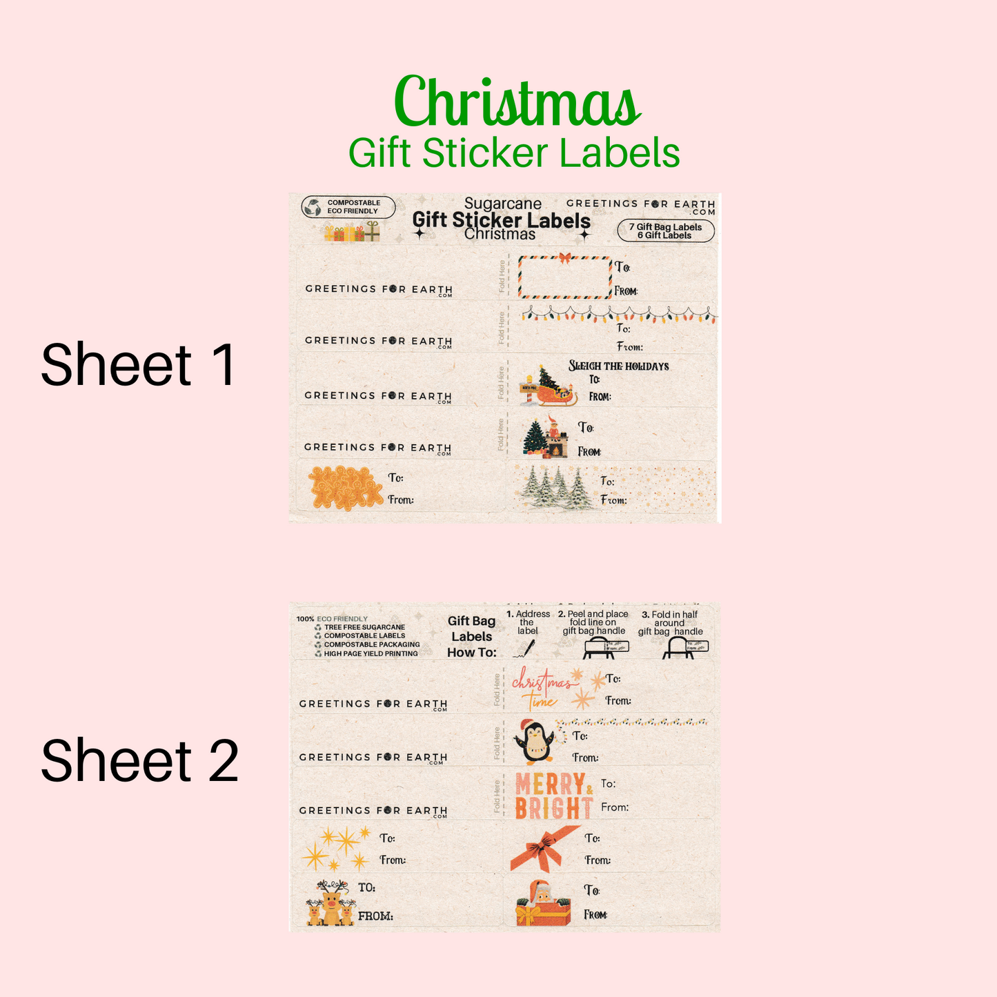 Wholesale Eco Friendly Christmas Gift Label Stickers (set of 13)