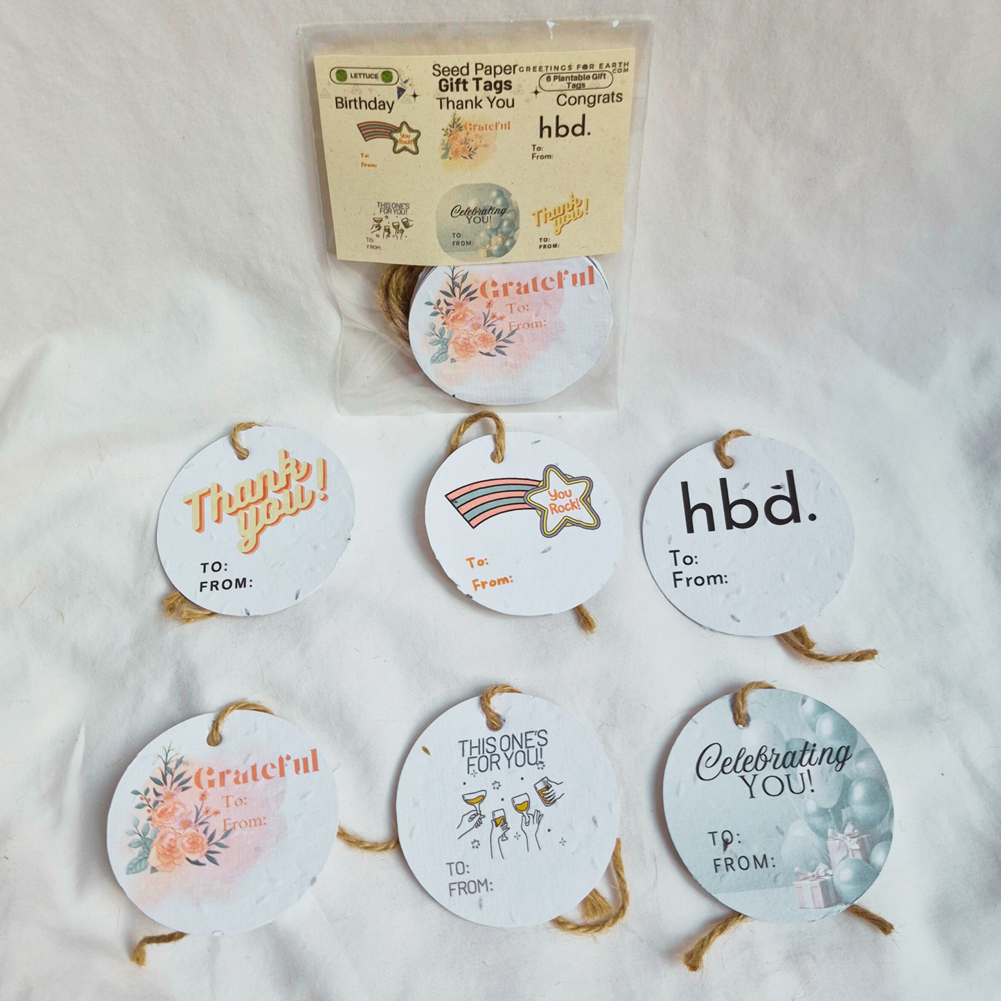 Wholesale Thank You, Birthday, Congrats Plantable Seed Paper Gift Tags (set of 6)