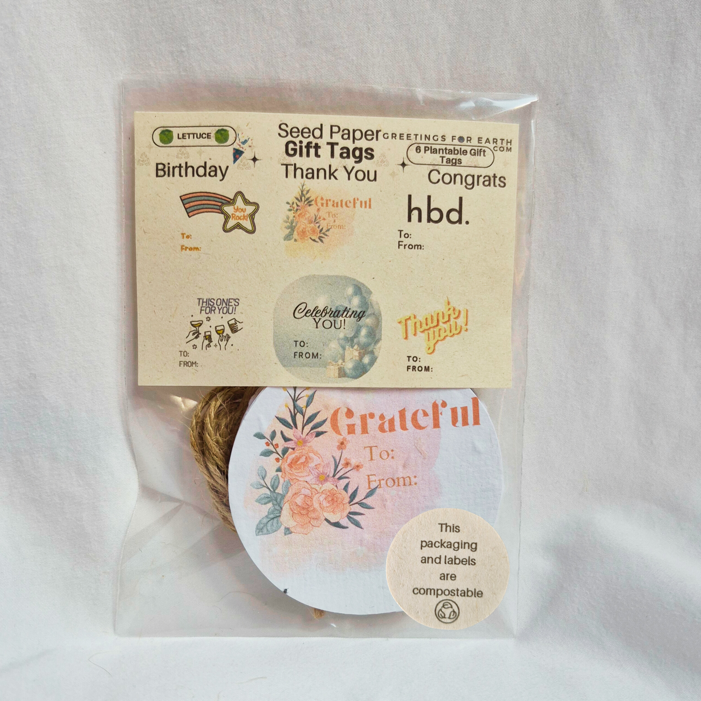 Wholesale Thank You, Birthday, Congrats Plantable Seed Paper Gift Tags (set of 6)