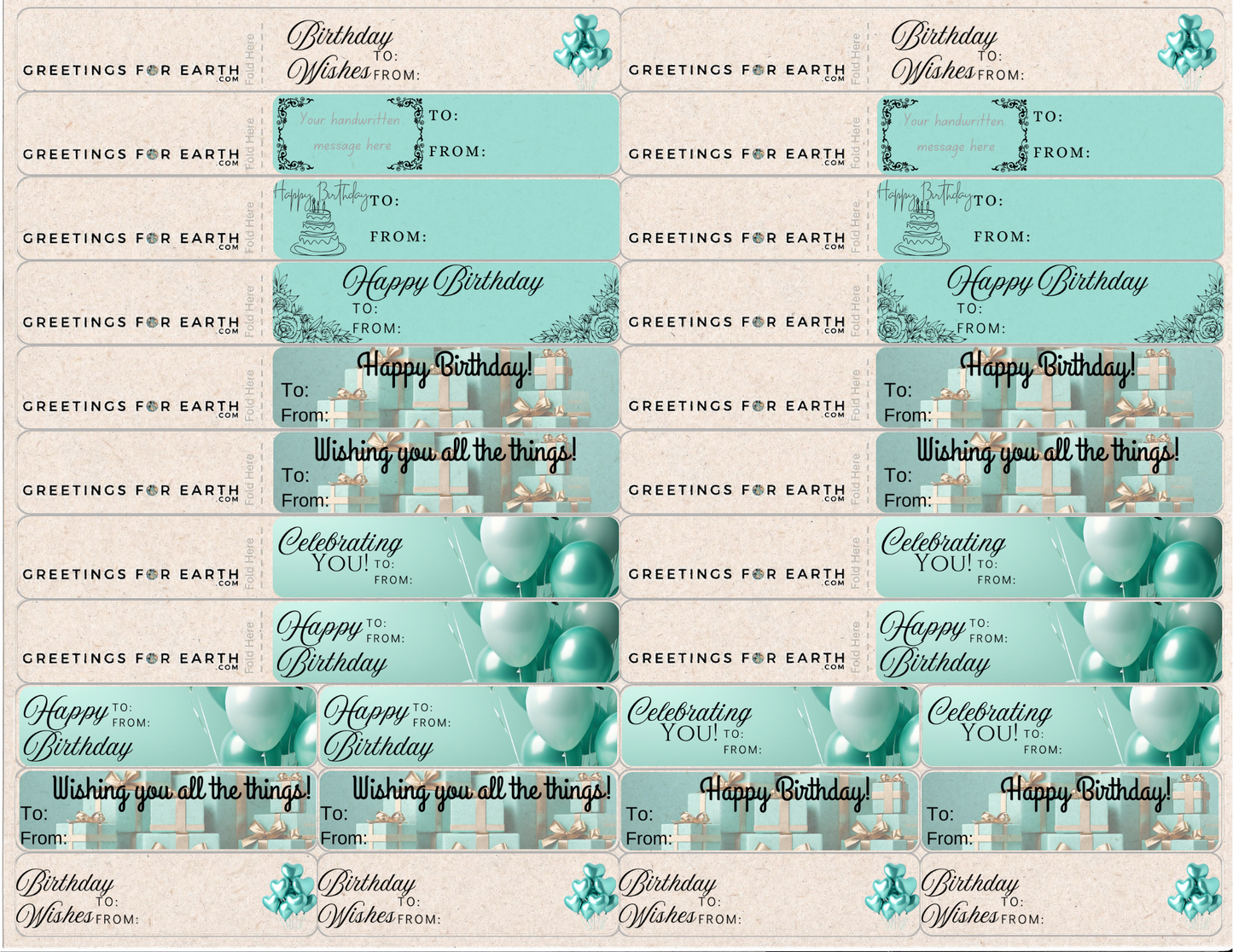 Tiffany Blue Birthday Gift Labels. 16 gift labels that Wrap around gift bag handles. 12 labels that can stick to any surface