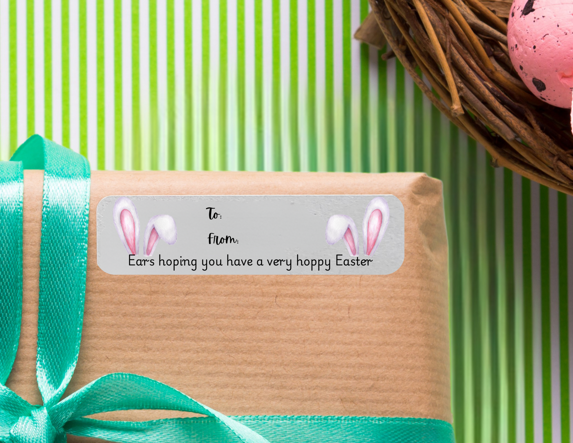 bunny ears hoppy Easter gift label