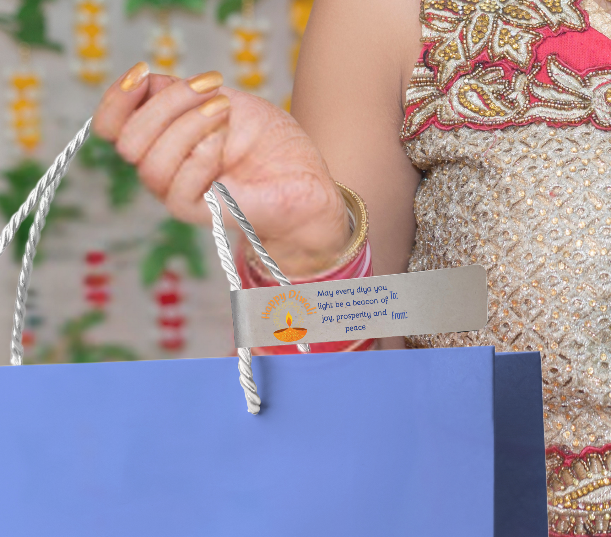 Happy Diwali Diya Gift Bag Sticker Label