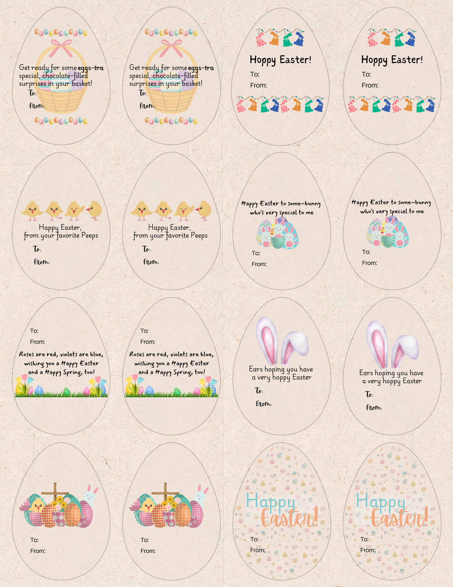 Set of 16 Easter egg shaped gift sticker labels. Tree-free made of sugar cane