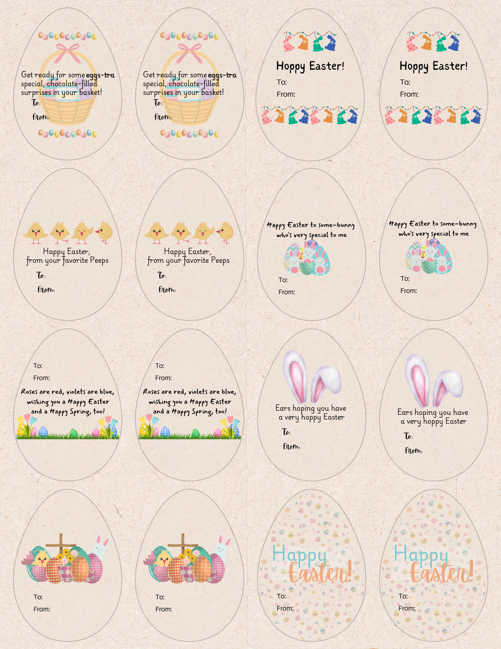 Set of 16 Easter egg shaped gift sticker labels. Tree-free made of sugar cane