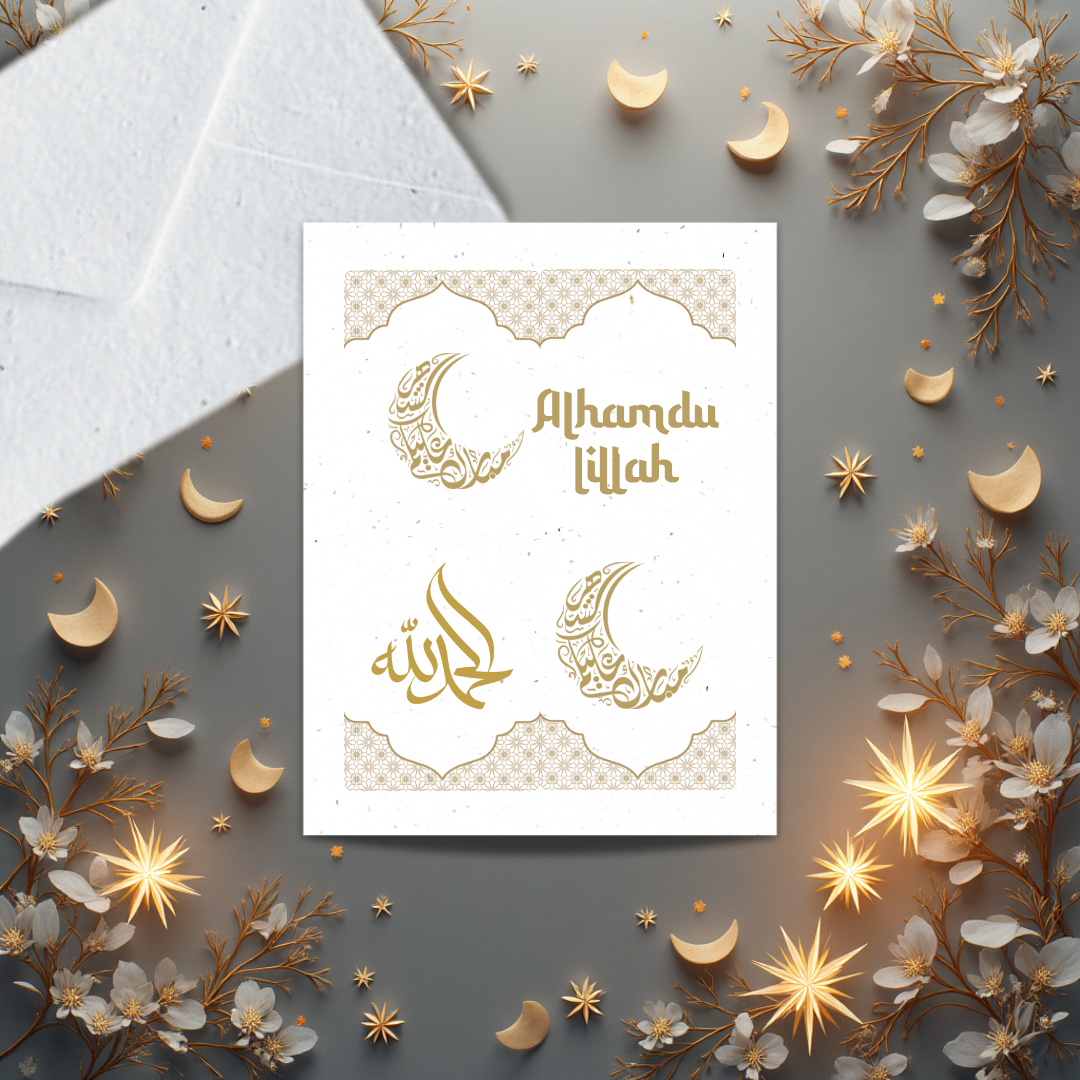 Ramadan "Alhamdulilah" Plantable Seed Paper Greeting Card 4"x 5" with Plantable Wildflower Seed Envelope(Eco-Friendly)