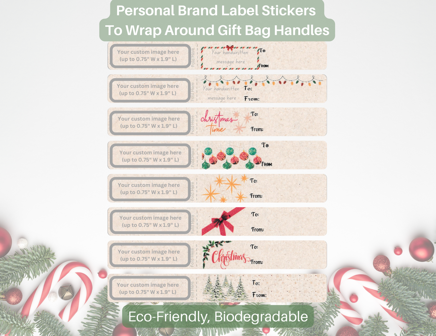 Personalized, Custom Upload Gift Label Stickers Classic Christmas Designs, Eco-Friendly