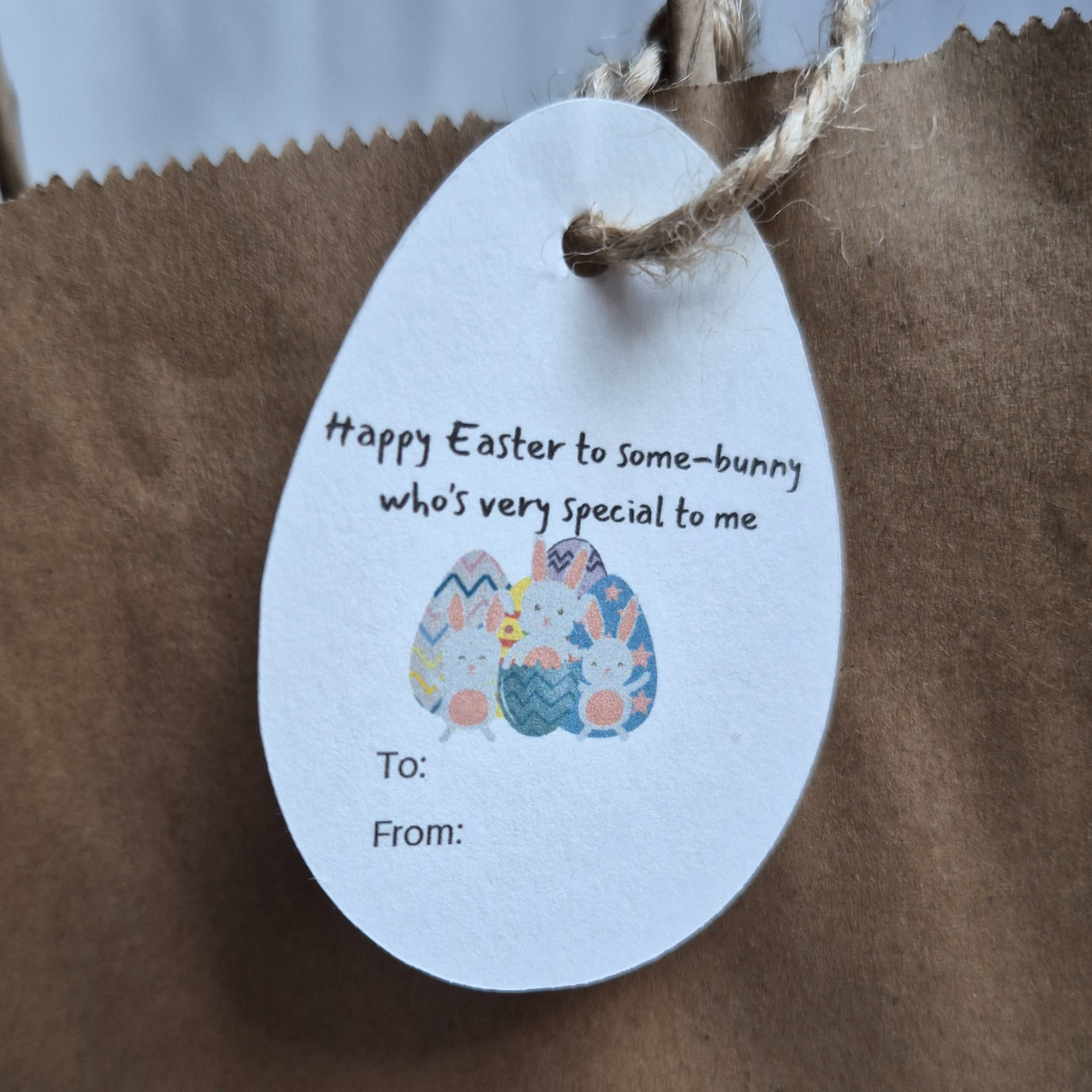 Easter gift tag with bunny and Easter egg illustrations