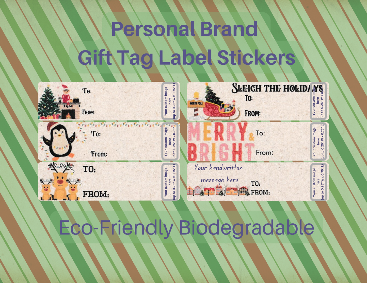 Personalized Upload Gift Labels with Fun Christmas Designs, Eco-Friendly