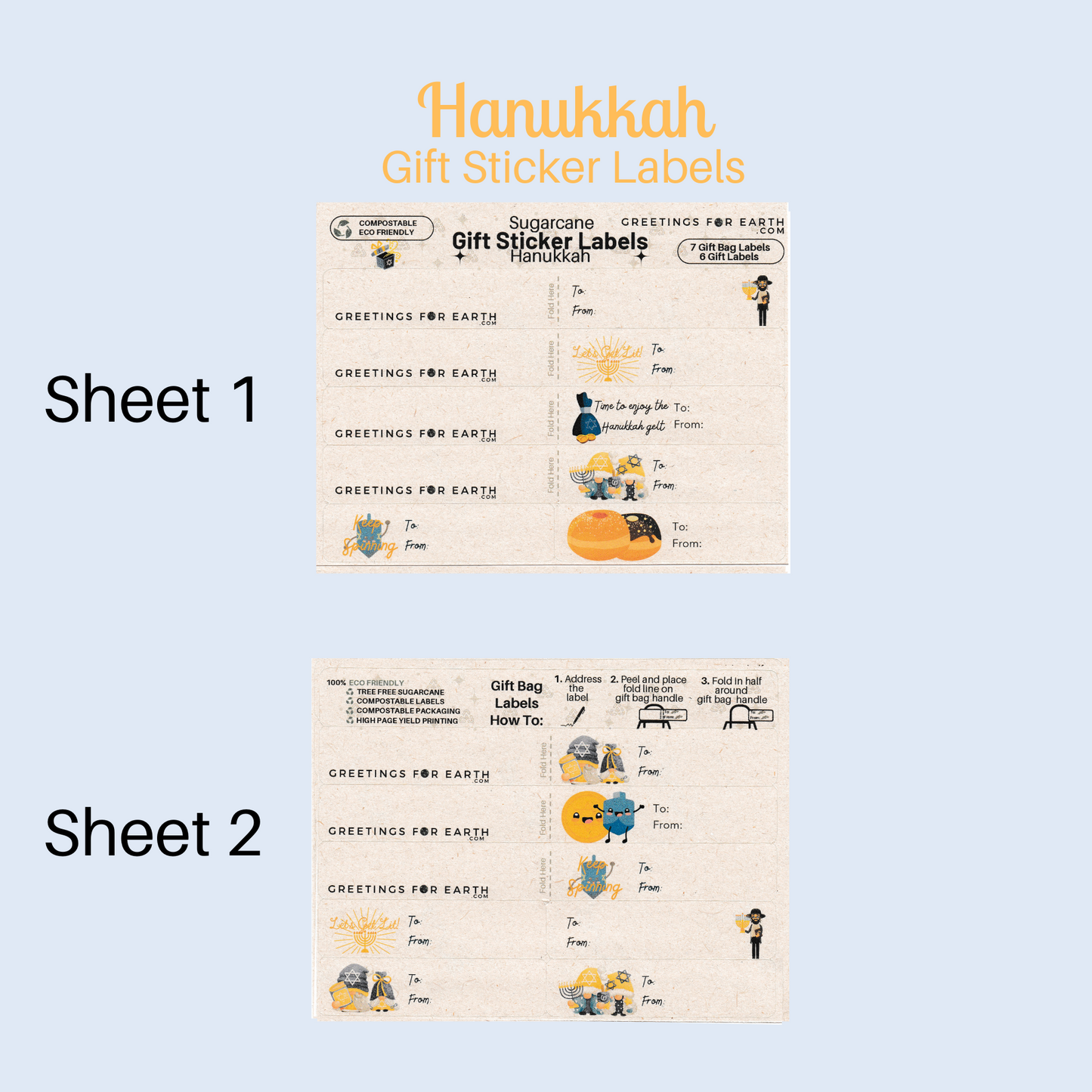 Wholesale Hanukkah Gift Tag Label Stickers - Fun and Quirky Designs (set of 13)
