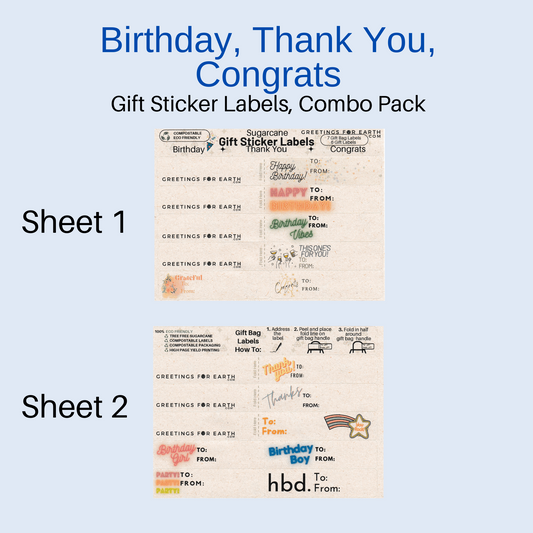 Wholesale Eco Friendly Birthday, Thank you and Congrats Gift Tag Labels (set of  13)