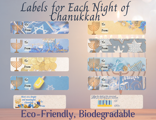 Chanukah Gift Stickers- Featuring 8 Nights of Menorah Candle Lighting Designs. Eco-Friendly, Biodegradable. Classic Designs