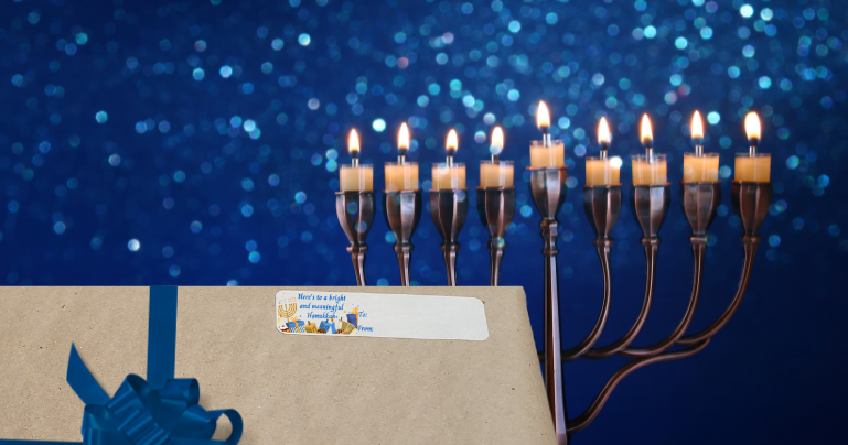 Hanukkah Gift Stickers- Featuring 8 Nights of Hanukkah, Menorah Candle Designs. Eco-Friendly, Biodegradable. Classic Designs