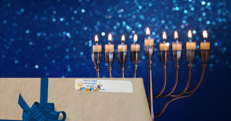 Chanukah Gift Stickers- Featuring 8 Nights of Menorah Candle Lighting Designs. Eco-Friendly, Biodegradable. Classic Designs