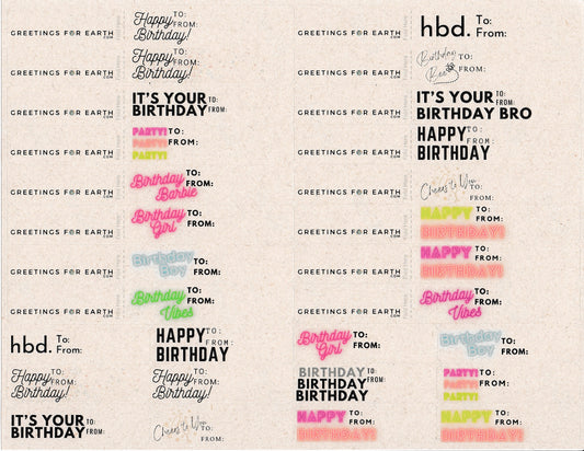 28 Birthday labels in various sassy and classy designs made for gift bags and wrapped gifts