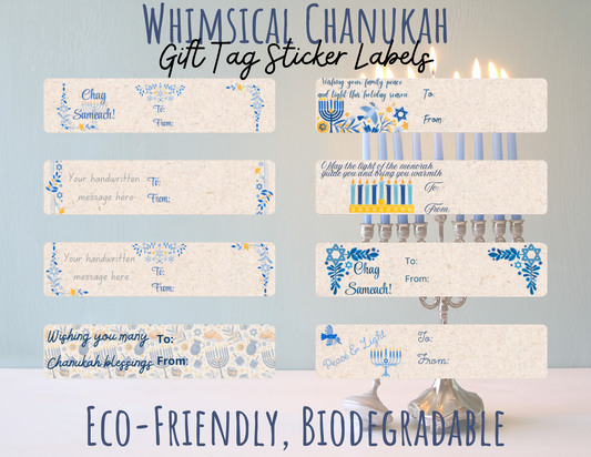 Eco-Friendly Chanukah Gift Stickers - Biodegradable, Whimsical Designs