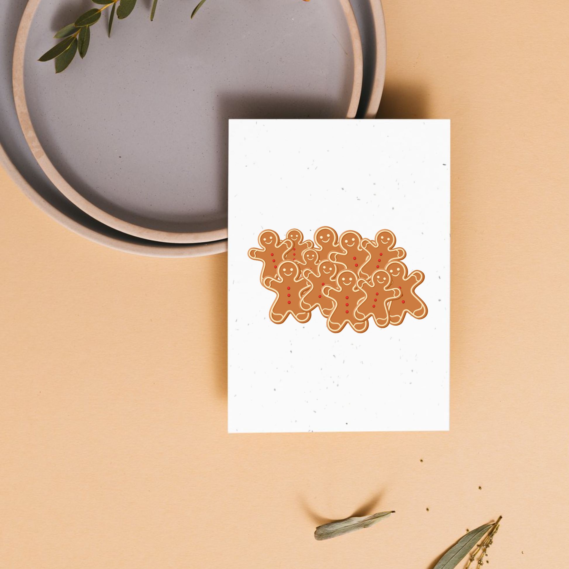Christmas seed paper card with pile of gingerbread men