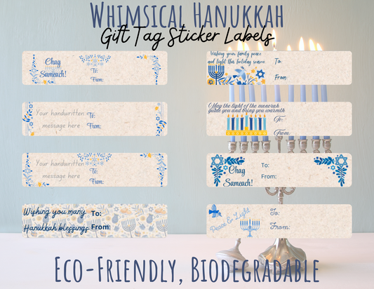 Eco-Friendly Hanukkah Gift Stickers - Biodegradable, Whimsical Designs