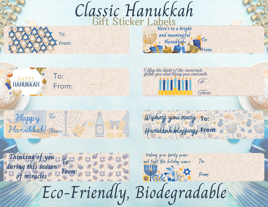 Eco-Friendly Hanukkah Gift Labels - Biodegradable. Classic Designs