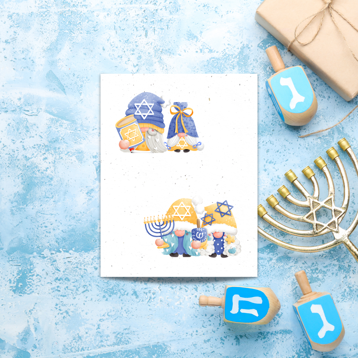 Hanukkah seed Card with cartoon gnomes