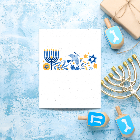 Plantable Hanukkah seed paper greeting card with Hanukkah symbols