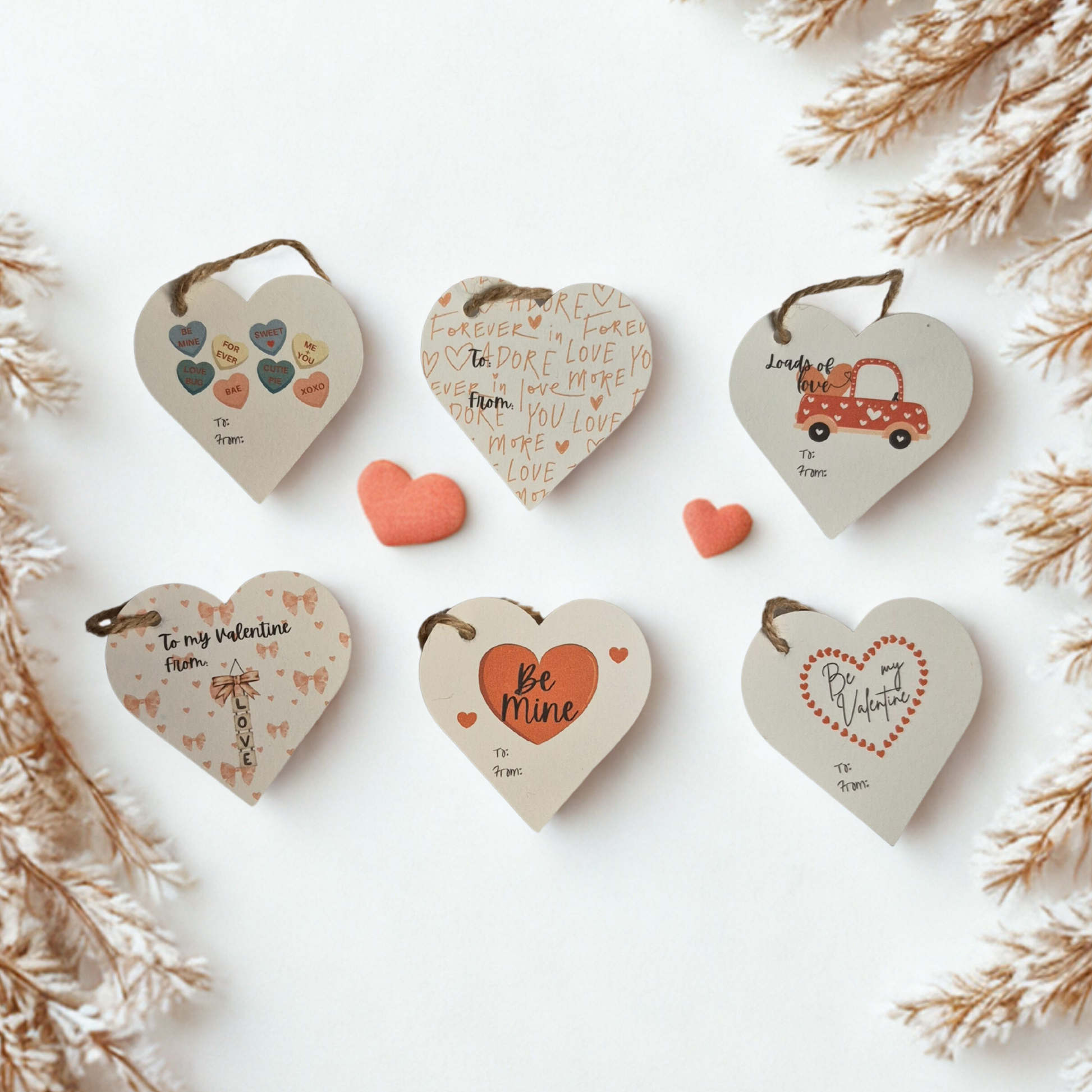 set of 6 Valentine's Day themed gift tags made of recycled paper that are eco-friendly