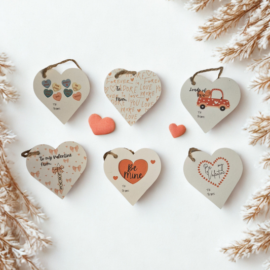 set of 6 Valentine's Day themed gift tags made of recycled paper that are eco-friendly