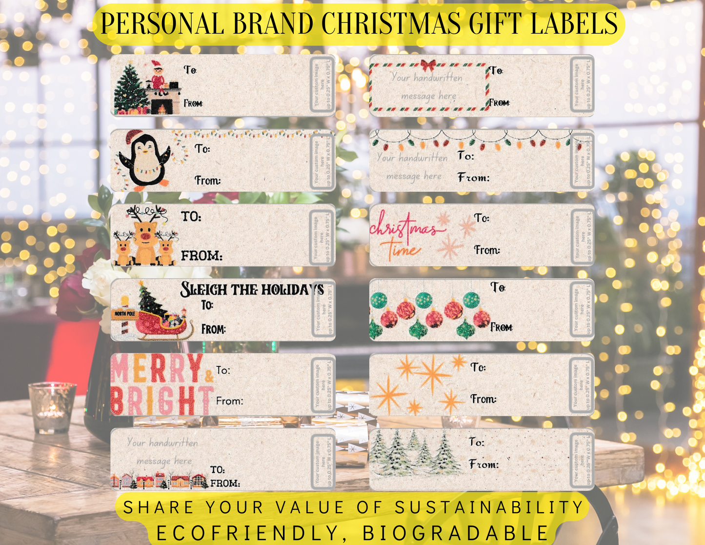 Personalized, Custom Upload Christmas Gift Stickers Classic and Fun Designs, Eco-Friendly