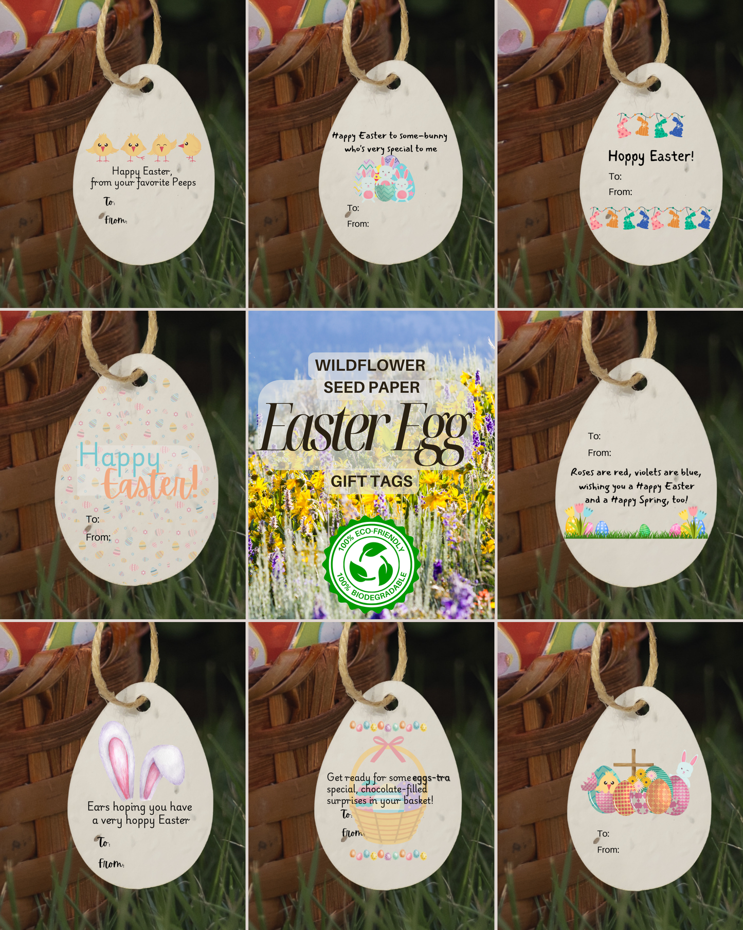 Plantable Wild Flower Seed Paper Easter Egg Gift Tags - A Sustainable Alternative to Greeting Cards (Eco-Friendly)