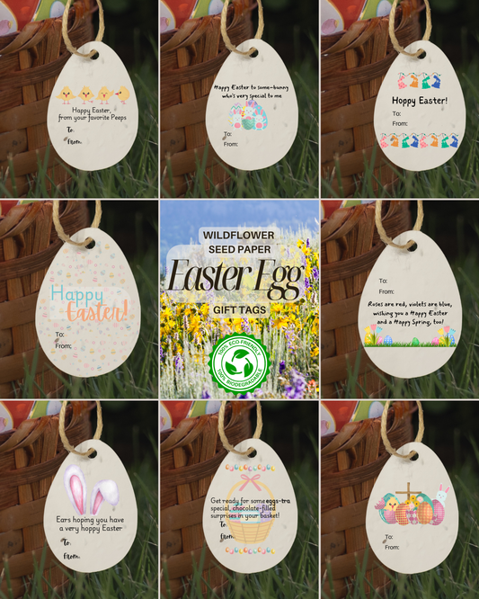 Plantable Wild Flower Seed Paper Easter Egg Gift Tags - A Sustainable Alternative to Greeting Cards (Eco-Friendly)