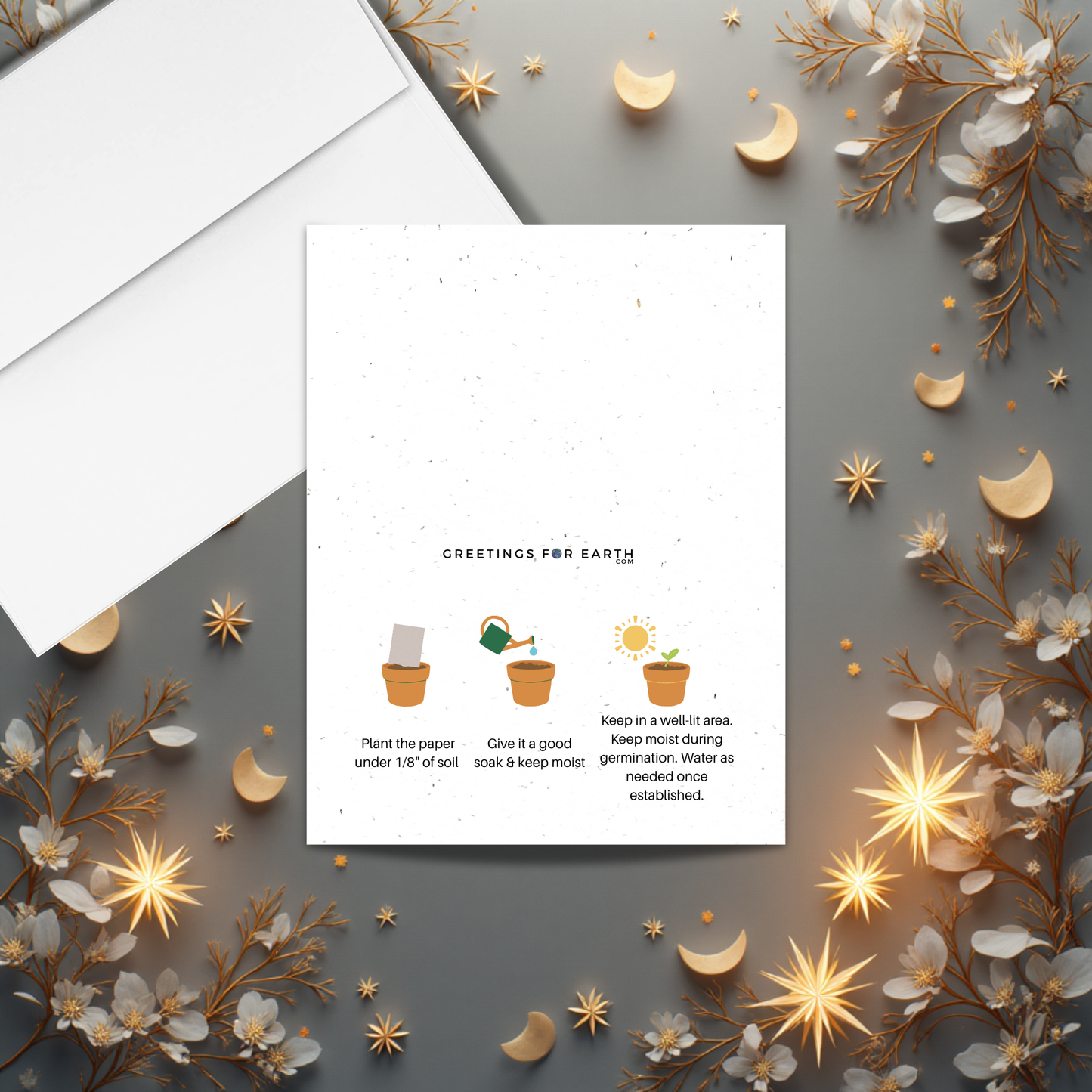 back of Ramadan seed paper greeting card with planting instructions 