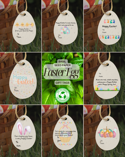 Plantable Basil Seed Paper Easter Egg Gift Tags - A Sustainable Alternative to Greeting Cards (Eco-Friendly)